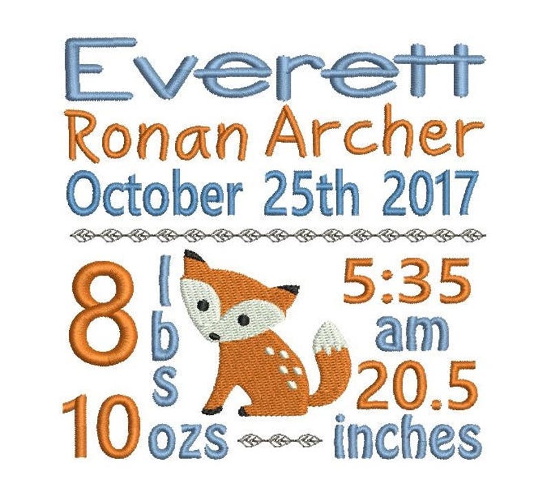 Birth Announcement Machine Embroidery Design Personalized Etsy