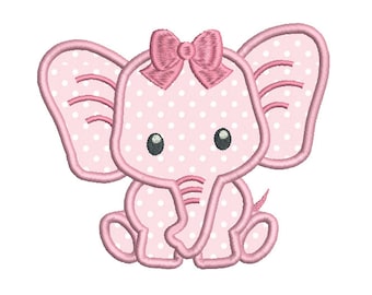 Baby Girl Elephant Machine Embroidery Applique Design, Jungle Animal Machine Embroidery Design, 3 Sizes, Instant Download, No: SA545-2