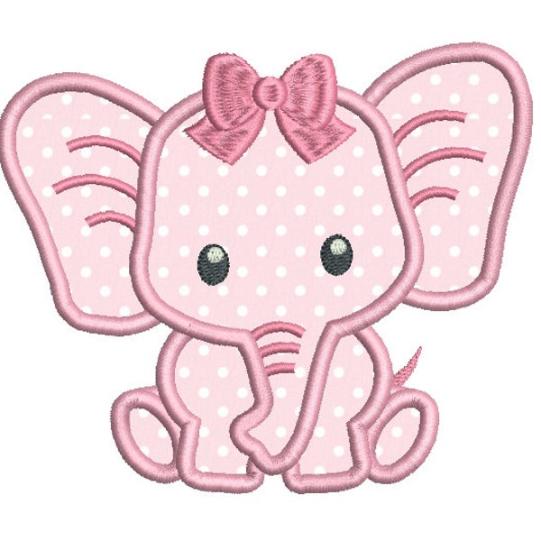 Baby Girl Elephant Machine Embroidery Applique Design, Jungle Animal Machine Embroidery Design, 3 Sizes, Instant Download, No: SA545-2