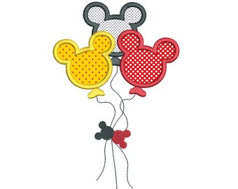 Mouse Ears Balloons Applique Machine Embroidery Design, Birthday Balloons, Party Balloons Embroidery, 3 Sizes, Instant Download, No:SA535-12