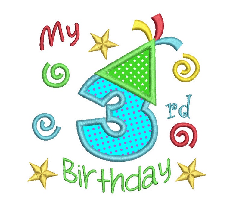 3rd birthday machine jessecmault applique design number 3  etsy