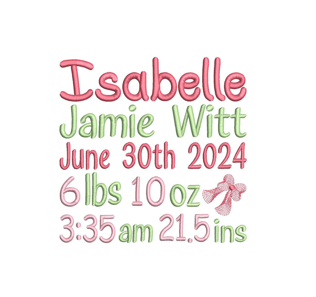 5 X Baby Birth Announcement Templates, Bow, Hearts, Stars, Flower