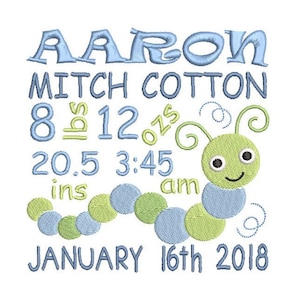 Birth Announcement Embroidery, Template, Baby Birth Stats, Subway Art, Machine Embroidery, AM/PM, 3 Sizes, Instant Download, ST509-99