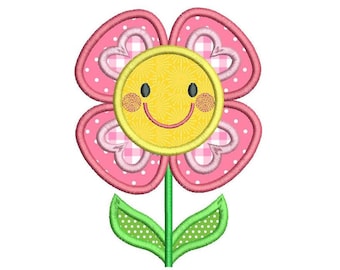 Cute Flower Applique Machine Embroidery Design, Happy Flower Applique Design, Floral Embroidery, 3 Sizes, Instant Download, No: SA549-5