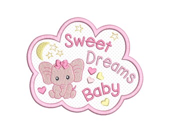 Cloud Machine Embroidery Applique Diseño, Dulces Sueños Bebé, Luna, Estrellas, Elefante, Máquina Bordado, 3 Tamaños, Descarga Instantánea, SA531-10