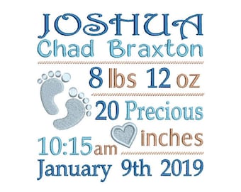 Birth Announcement Embroidery Design, Birth Template Machine Embroidery, Baby Birth Stats, AM/PM, 4x4, 5x7, 6x10, Instant Download, ST609-24