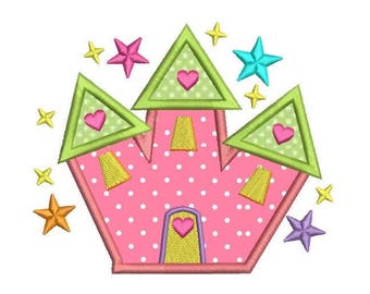 Fairy Castle Machine Embroidery Applique Design, Castle Embroidery Design, Princess Castle Design, 3 Sizes, Instant Download, No: SA575-2