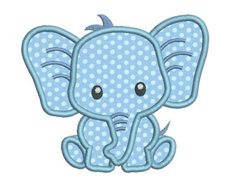 Baby Elephant Applique Machine Embroidery Design, Cute Elephant Machine Embroidery Design, 4x4, 5x7, 6x10, Instant Download, No: SA545-1