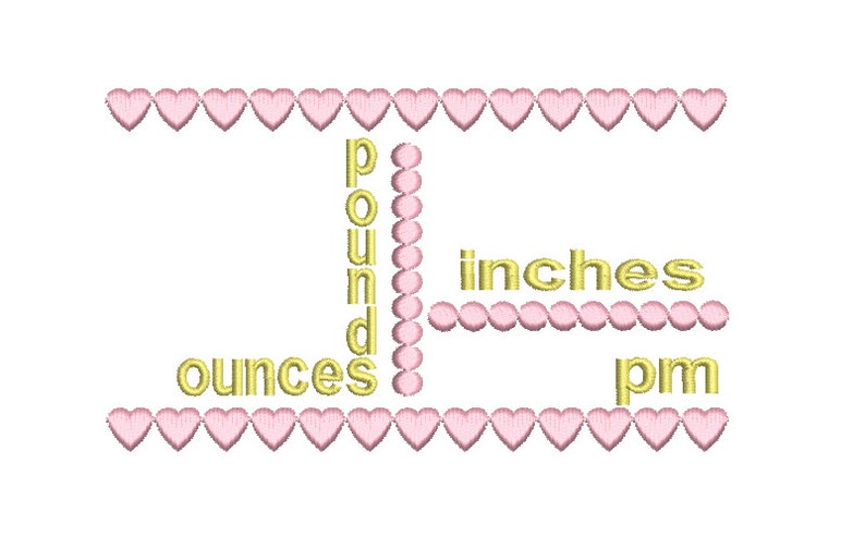 Birth Birth Template Embroidery Design, Baby Birth Stats, Subway Art, Hearts, Machine Embroidery, AM/PM, 3 Sizes, Instant Download, ST509-1 image 4