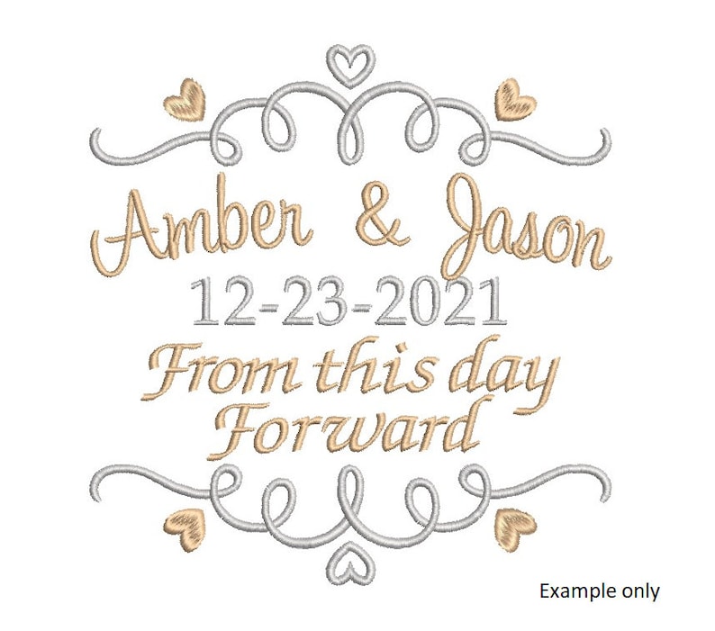 May include: A wedding announcement with a silver and gold design. The text reads "Amber & Jason 12-23-2021 From this day forward".
