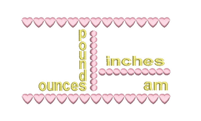 Birth Birth Template Embroidery Design, Baby Birth Stats, Subway Art, Hearts, Machine Embroidery, AM/PM, 3 Sizes, Instant Download, ST509-1 image 2