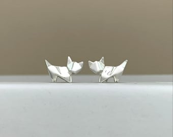 Stunning Silver Origami Cat Earrings