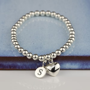 Pulsera de cuentas de plata personalizada para niños con dije de corazón de plata maciza