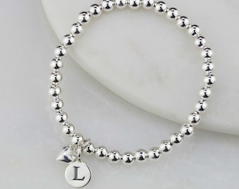 Personalisiertes Kinder Silber Perlen Armband mit Herz Anhänger