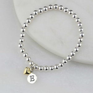 Pulsera de cuentas de plata personalizada para niños con dije de corazón pequeño dorado