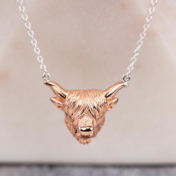 Highland Cow Necklace In Sterling Silver Or Rose Gold