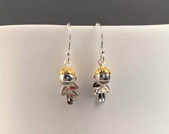 Oak Leaf And Acorn Sterling Silver And Gold Earrings
