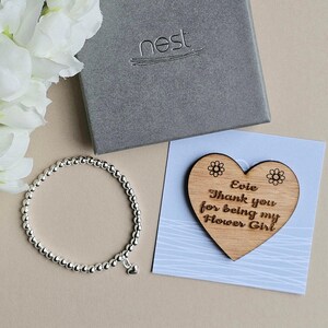 Pulsera y ficha personalizadas para niña de las flores: regalos hechos a mano, regalos de recuerdo, regalos sentimentales, pulseras de cuentas con dije de corazón