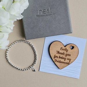Pulsera y ficha personalizadas con dije de corazón para dama de honor: regalos hechos a mano, regalos de recuerdo, regalos sentimentales, pulseras de cuentas con dije de corazón