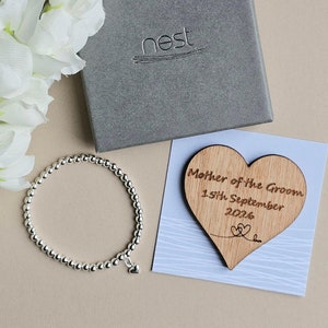 Pulsera y ficha personalizadas para la madre del novio: regalos hechos a mano, regalos de recuerdo, regalos sentimentales, pulseras de cuentas con dije de corazón