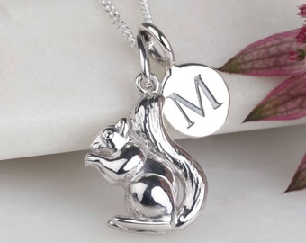 Solid Silver Squirrel Charm Personalised Necklace