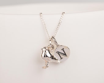 Personalisierte massive Silber Baby Robin Halskette
