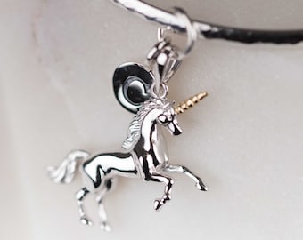Solid Silver Unicorn Charm Personalised Hammered Bangle