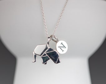 Personalised Solid Silver Origami Elephant Necklace