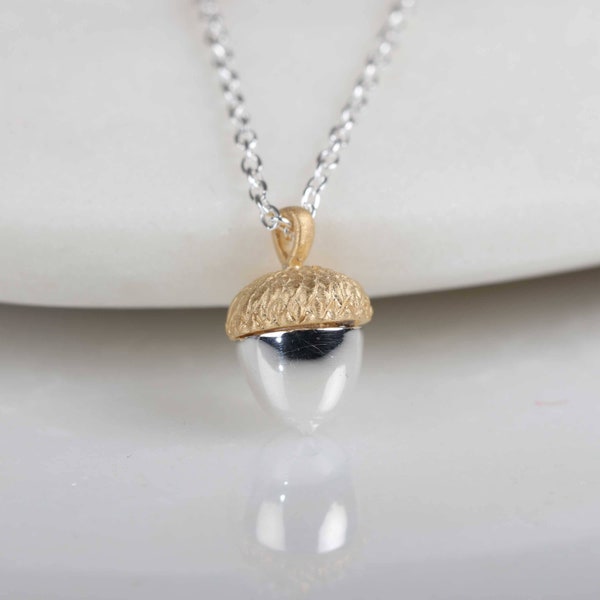 Solid Silver And 18ct Gold Acorn Necklace