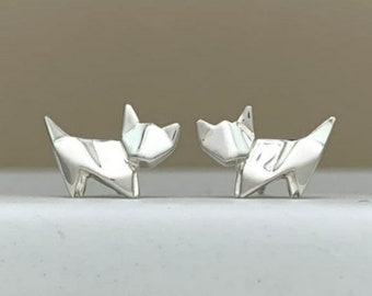 Stunning Silver Origami Cat Earrings