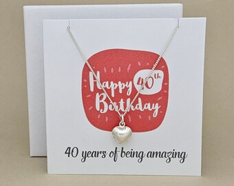 Boxed 40th Birthday Heart Necklace Card