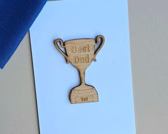 Best Dad Wooden Trophy Token and Card - Father's day Cards, Handmade Cards, Keepsake Gifts, Birthday Cards, Sentiment Cards, Cards For Dad