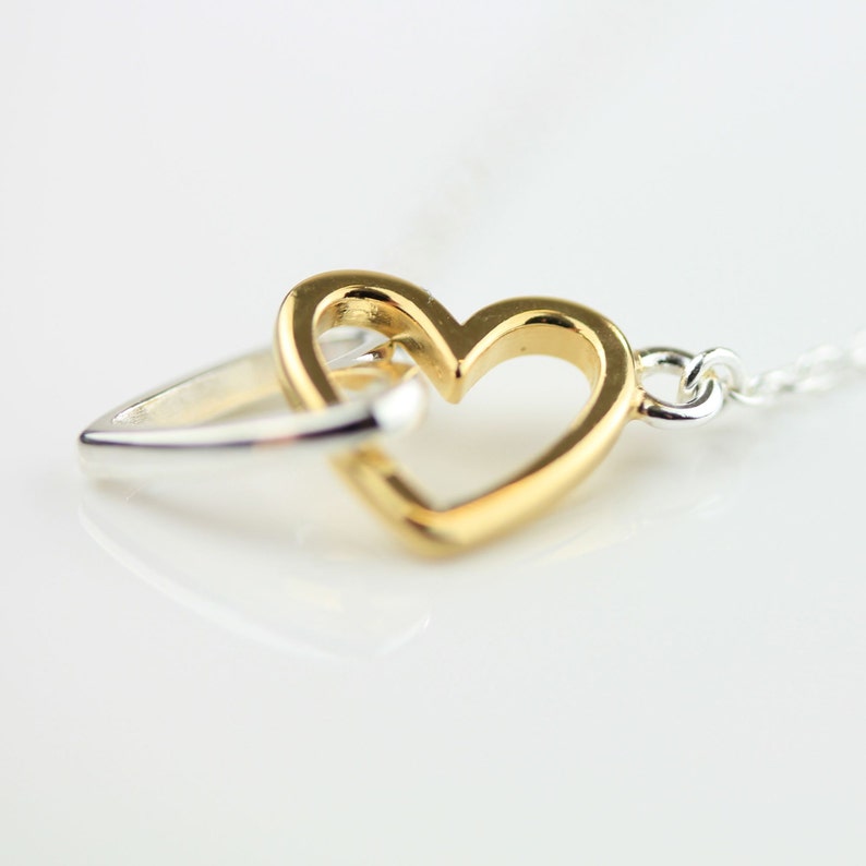 Interlocking Pair Of Solid Silver and Gold Hearts Necklace image 4
