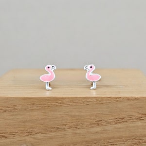 Sterling Silver Enamel Flamingo Stud Earrings