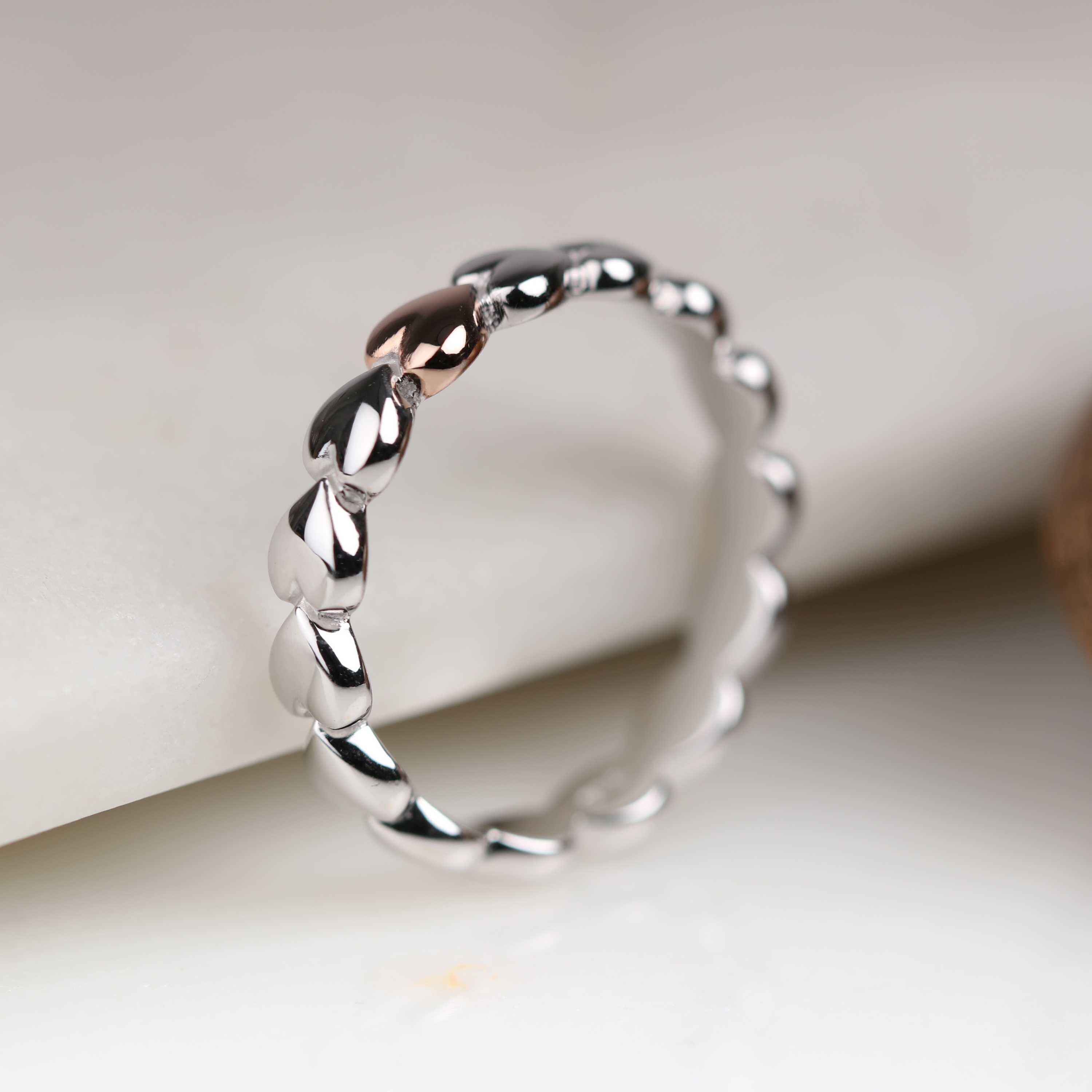 Sterling Silver and Rose Gold Interlocking Hearts Ring Etsy