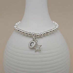 Pulsera personalizada de cuentas de plata para niños con dije de estrella de plata maciza