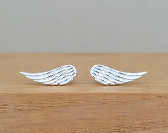 Silverly Orecchini A Bottone In Argento 925 Con Ali D'Angelo – Piume Testurizzate, Gioielli Boho, Ipoallergenici, Con Panno Lucidante