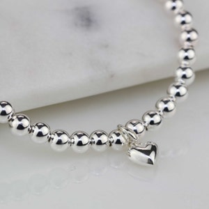 Children's Silver Bead Personalised Bracelet with Heart Charm image 4