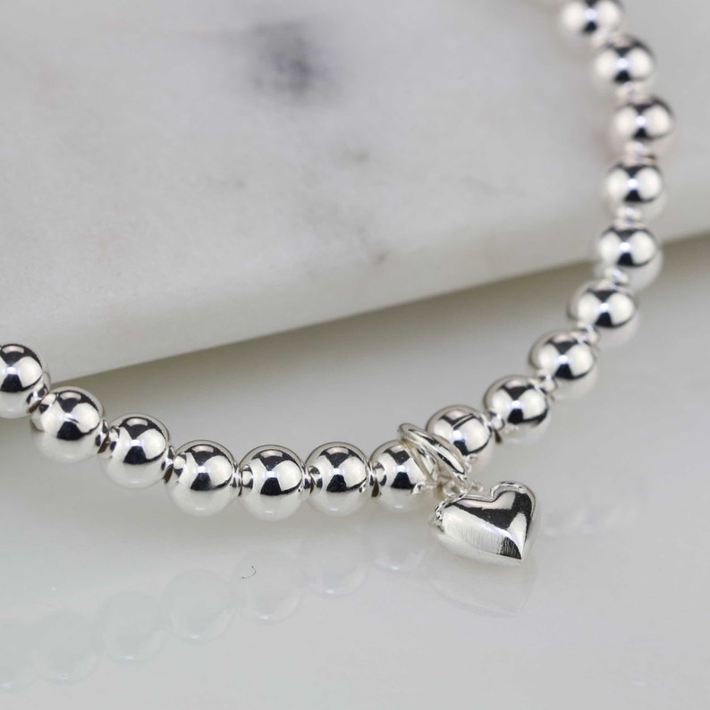 Children's Silver Bead Personalised Bracelet with Heart Charm image 4