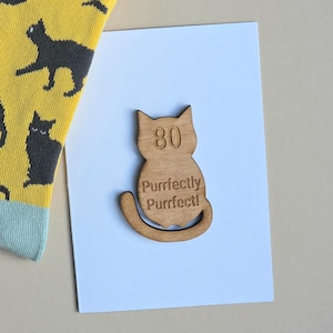 80 Purrfectly Purrfect! Token de gato e cartão de aniversário - Cartões artesanais, presente de lembrança, cartões de aniversário, cartão de sentimento, cartão de aniversário de marco