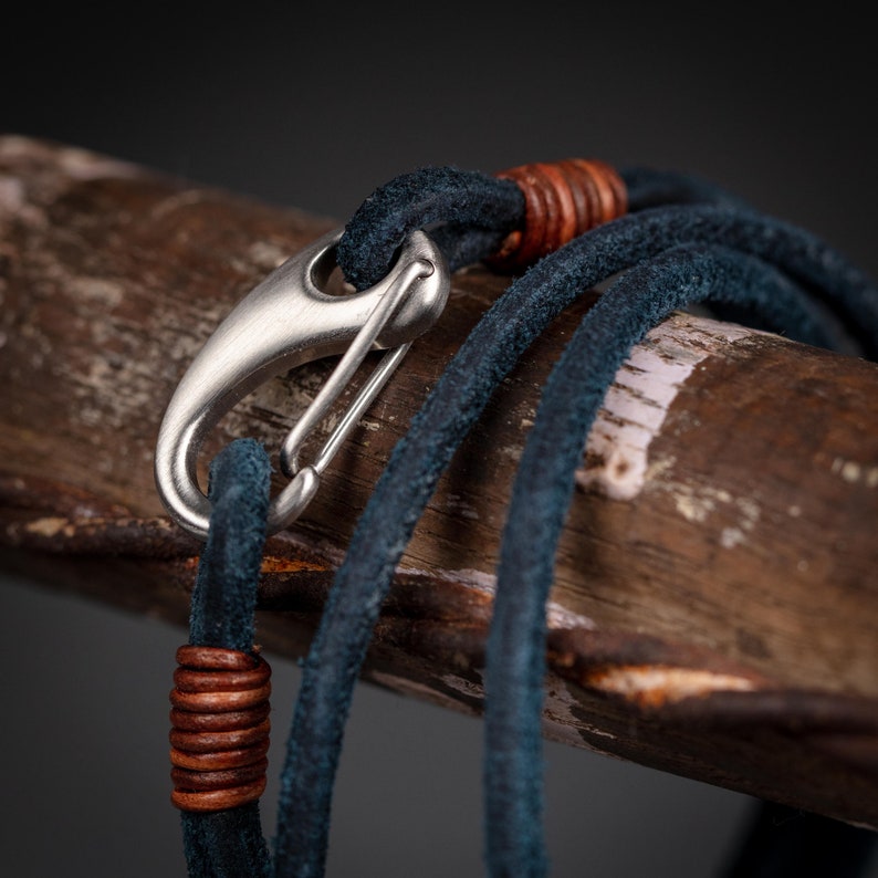 Men's Suede Leather Double Wrap Bracelet Navy