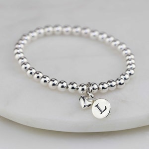 Children's Silver Bead Personalised Bracelet with Heart Charm image 3