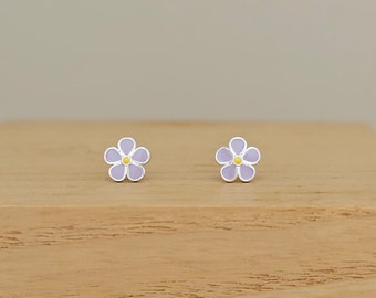 Sterling Silver Lavender Enamel Flower Stud Earrings