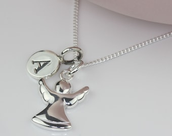 Solid Silver Guardian Angel Charm Personalised Necklace