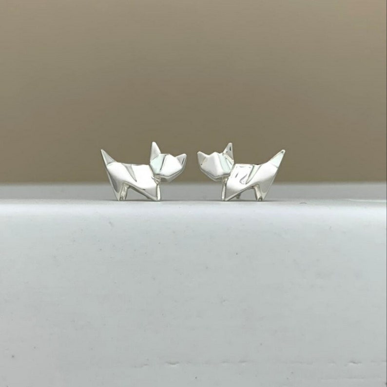 Stunning Silver Origami Cat Earrings image 1