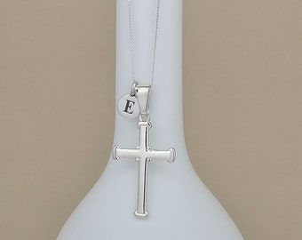 Large Silver Christening Cross Personalised Necklace