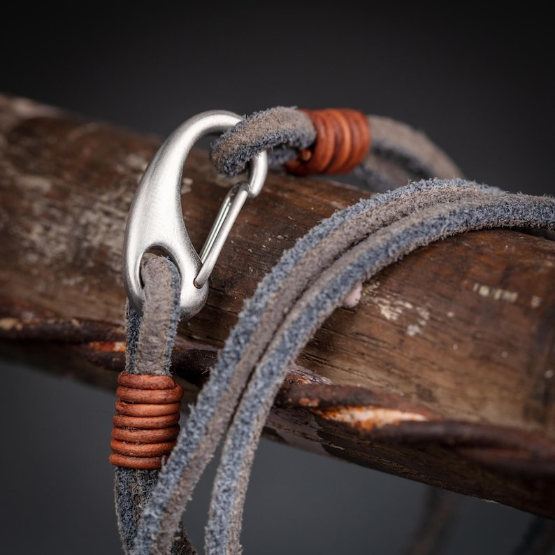 Men's Suede Leather Double Wrap Bracelet Grey