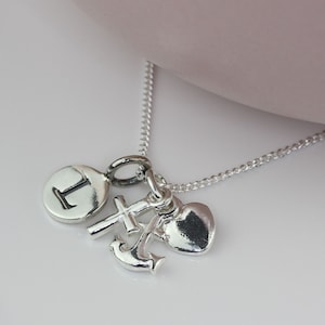 Solid Silver &#39;Faith, Hope, Charity&#39; Charms Personalised Necklace