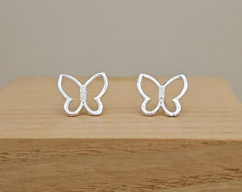 Sterling Silver Butterfly CZ Stud Earrings