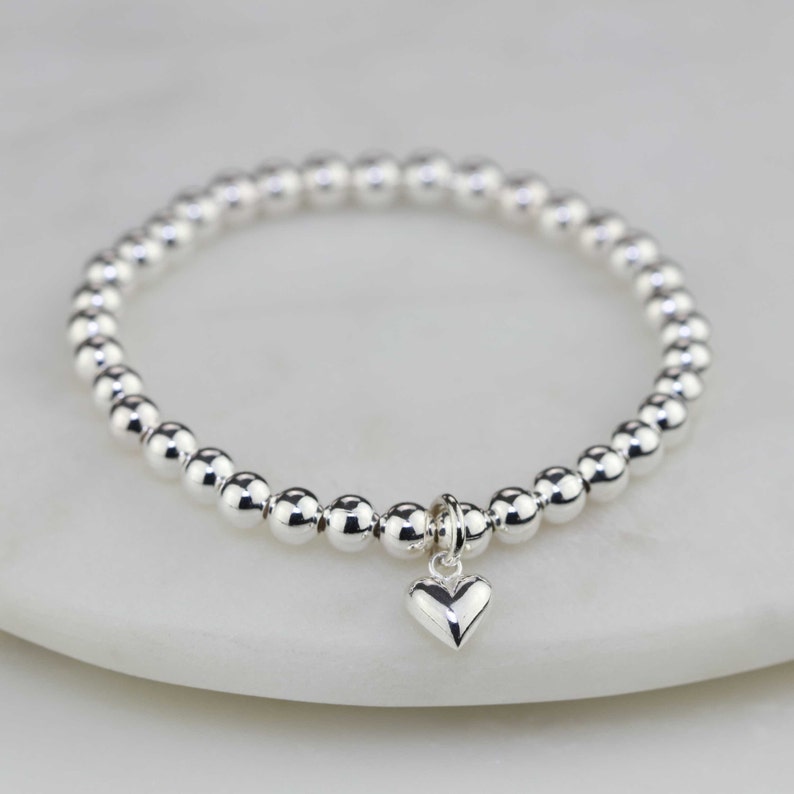 Children's Silver Bead Personalised Bracelet with Heart Charm image 5